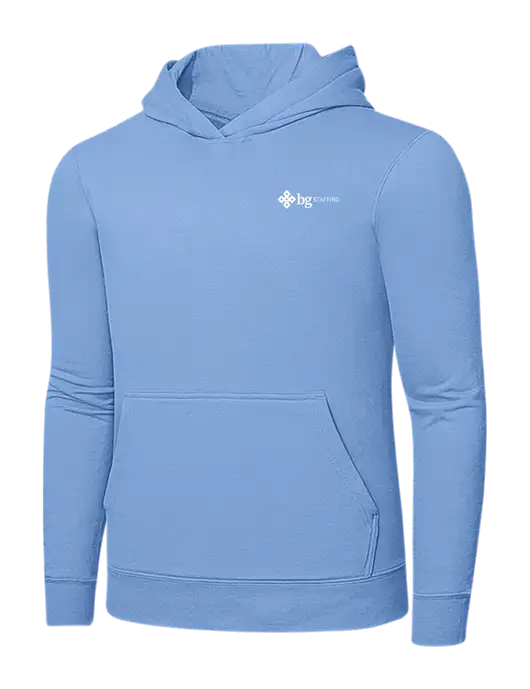 Light Blue 7.8. oz Ring Spun Hooded Sweatshirt w/BG Staffing Logo