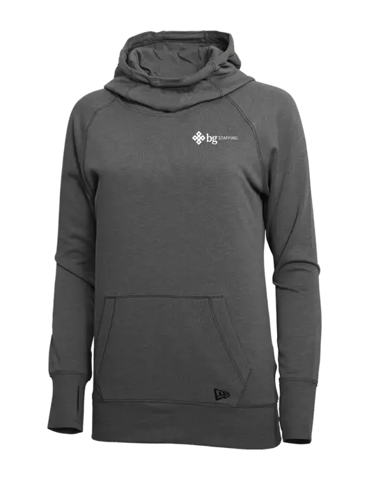 New Era Black Heather Womens Tri-Blend Fleece Pullover Hoodie w/BG Staffing Logo