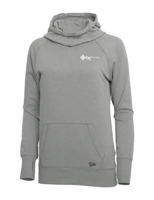 New Era Shadow Grey Heather Womens Tri-Blend Fleece Pullover Hoodie w/BG Staffing Logo