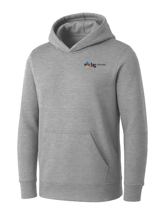 Womens Light Grey Heather Core Fleece Pullover Hooded Sweatshirt w/BG Staffing Logo