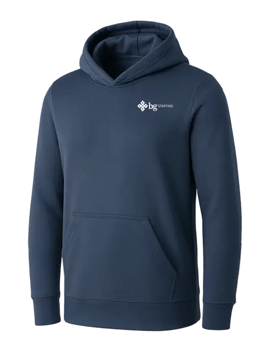 Womens Navy Core Fleece Pullover Hooded Sweatshirt w/BG Staffing Logo
