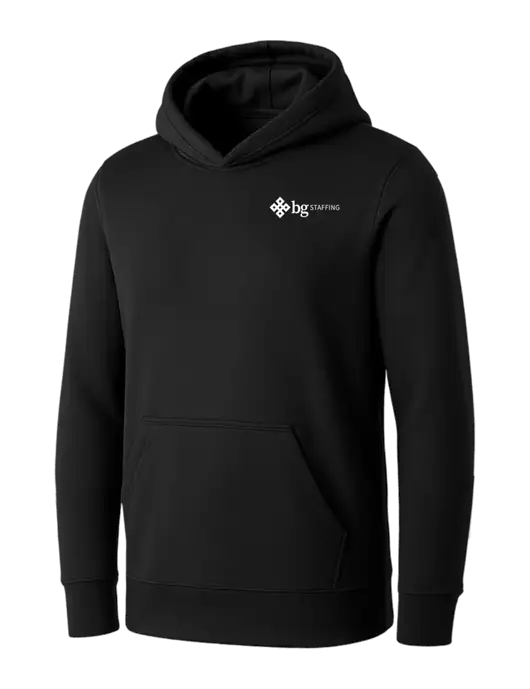 Womens Black Core Fleece Pullover Hooded Sweatshirt w/BG Staffing Logo