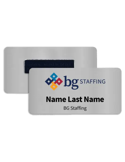 BG Staffing 3" x 1.5" Brushed Aluminum Name Badge & Magnet