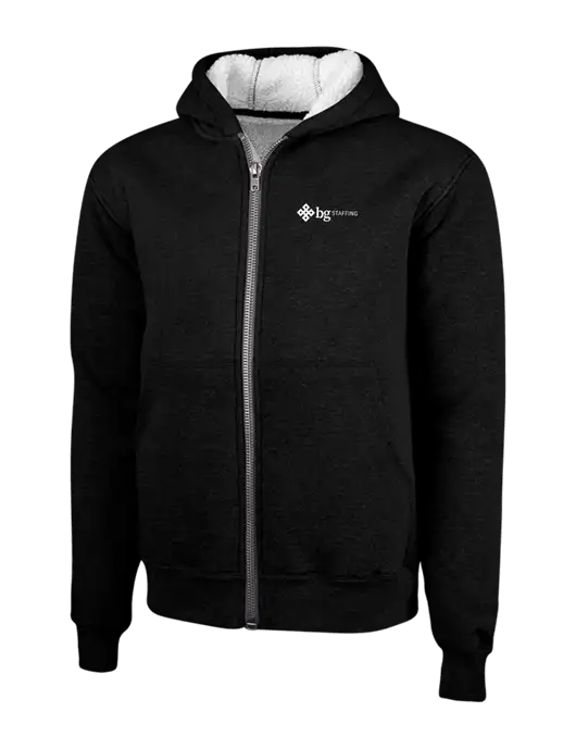 Cornerstone Black Heavyweight Sherpa Lined Hooded Fleece Jacket w/BG Staffing Logo