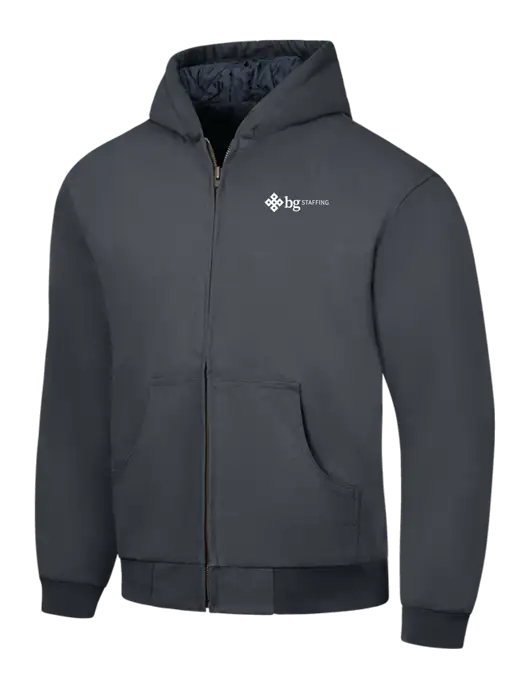 CornerStone Charcoal Duck Cloth Hooded Work Jacket w/BG Staffing Logo