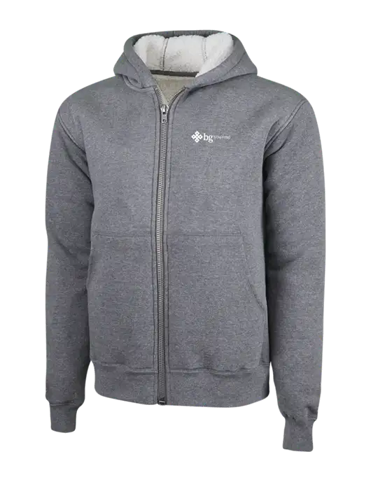 Cornerstone Grey Heather Heavyweight Sherpa Lined Hooded Fleece Jacket w/BG Staffing Logo