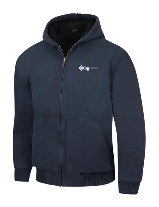CornerStone Navy Washed Duck Cloth Insulated Hooded Work Jacket w/BG Staffing Logo
