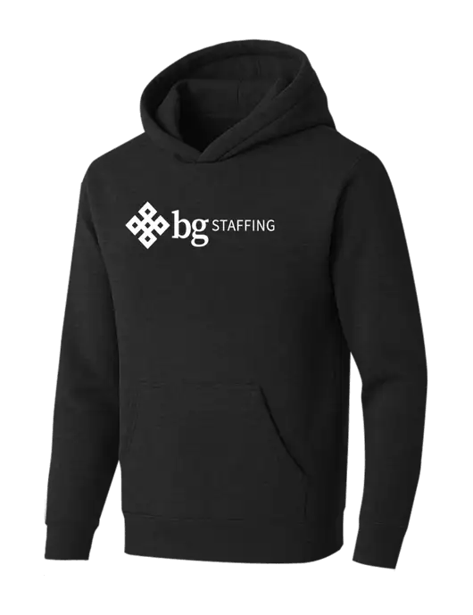 BELLA+CANVAS Black Heather Sponge Fleece Pullover Hoodie w/BG Staffing Logo
