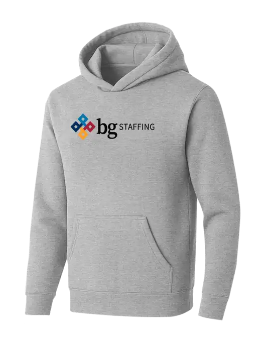 BELLA+CANVAS Light Grey Heather Sponge Fleece Pullover Hoodie w/BG Staffing Logo