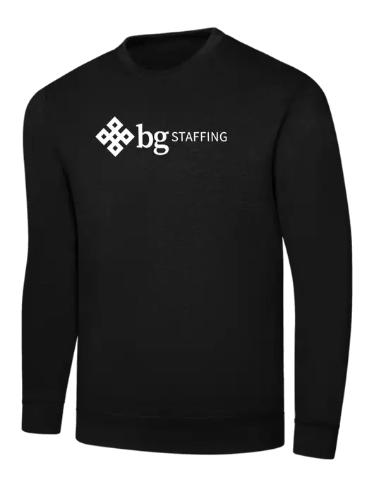 Black 7.8 oz Ring Spun Crew Sweatshirt w/BG Staffing Logo