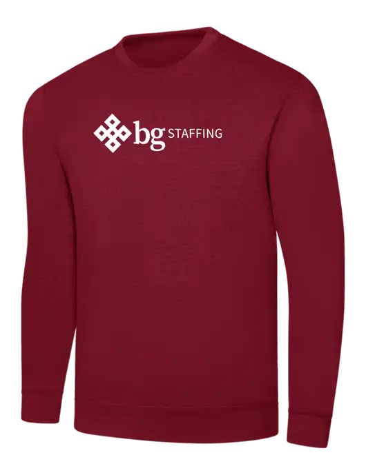 Dark Cardinal 8.5 oz Ring Spun Crew Sweatshirt w/BG Staffing Logo