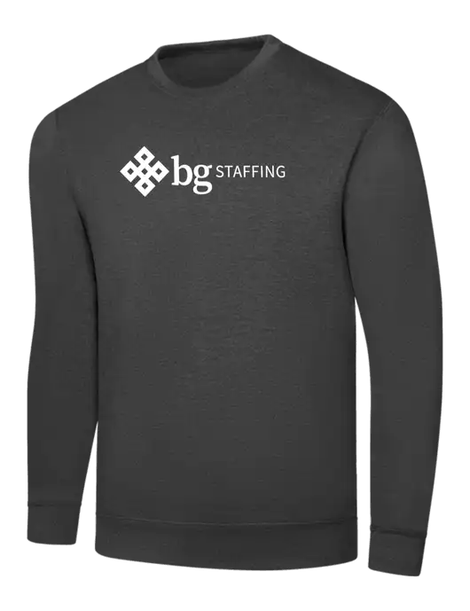 Dark Heather Grey 7.8 oz Ring Spun Crew Sweatshirt w/BG Staffing Logo
