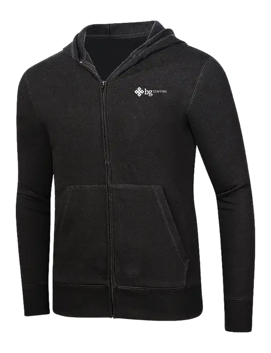 Full-Zip Black Heavyweight Hooded Sweatshirt w/BG Staffing Logo
