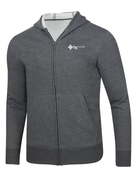 Full-Zip Dark Grey Heather Heavyweight Hooded Sweatshirt w/BG Staffing Logo