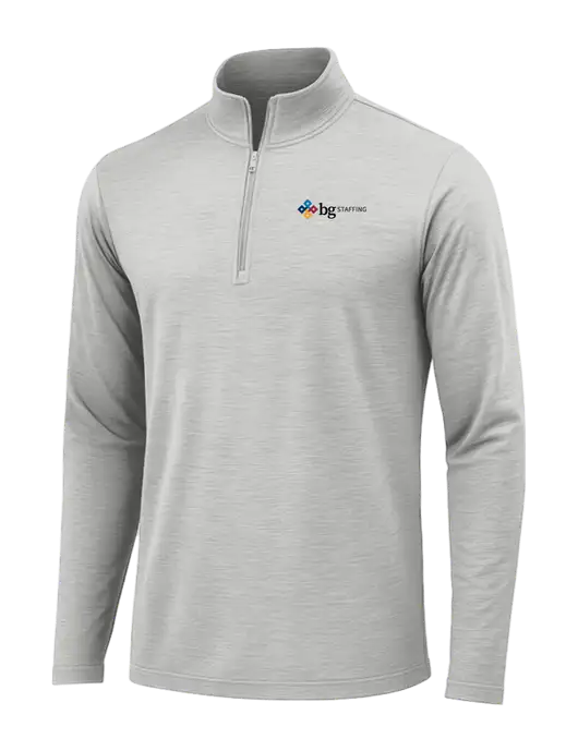 Light Grey Heather Posicharge Tri-Blend Wicking 1/4 Zip Pullover w/BG Staffing Logo