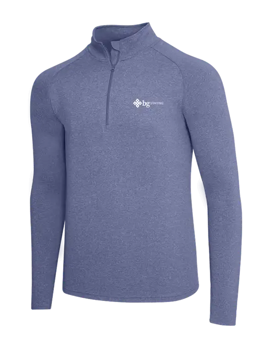 Navy Heather Sport Wick Stretch 1/4 Zip Pullover w/BG Staffing Logo