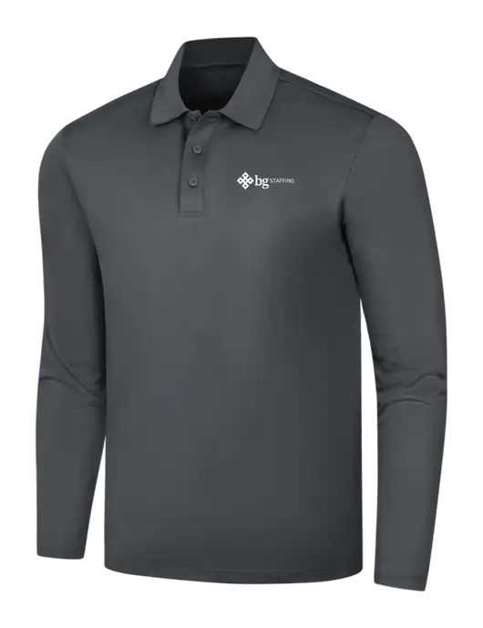 Dark Grey Silk Touch Performance Long Sleeve Polo w/BG Staffing Logo