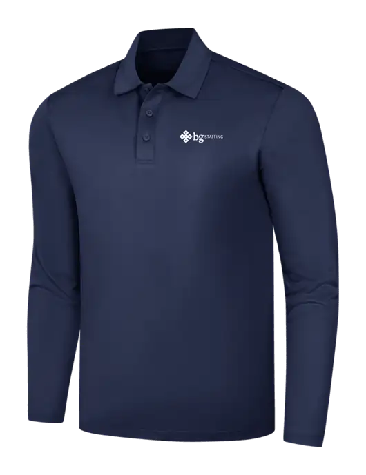 Navy Silk Touch Performance Long Sleeve Polo w/BG Staffing Logo