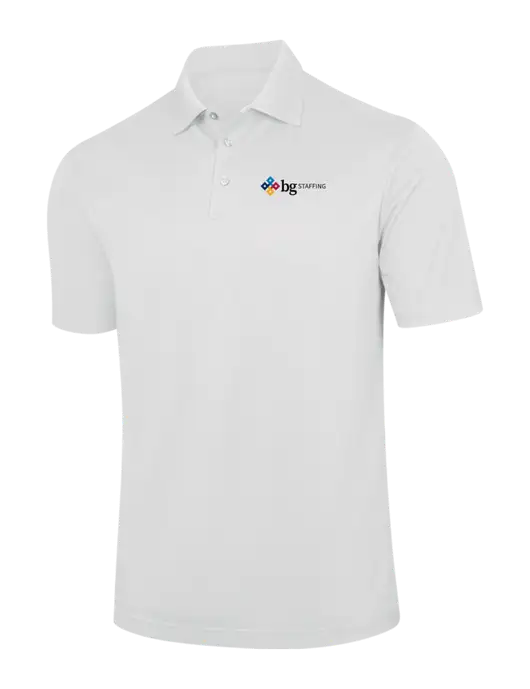 White Performance Fine Jacquard Polo w/BG Staffing Logo