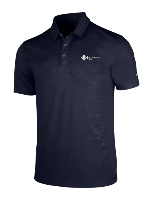 NIKE Dark Navy Dri-Fit Embossed Tri-Blade Polo w/BG Staffing Logo