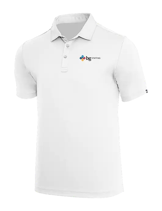TravisMathew White Coto Performance Polo w/BG Staffing Logo