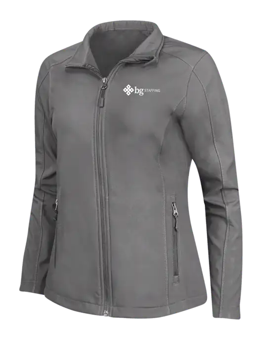 Medium Grey Womens Core Soft Shell Jacket w/BG Staffing Logo