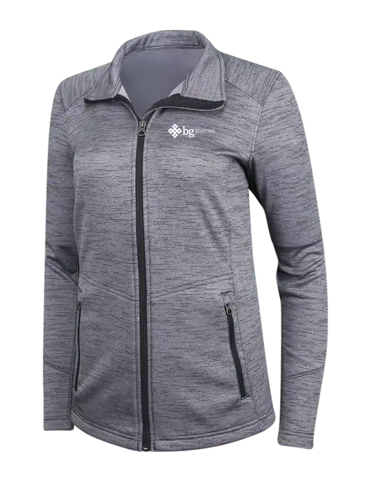 Medium Grey Womens Digi Stripe Fleece Jacket w/BG Staffing Logo