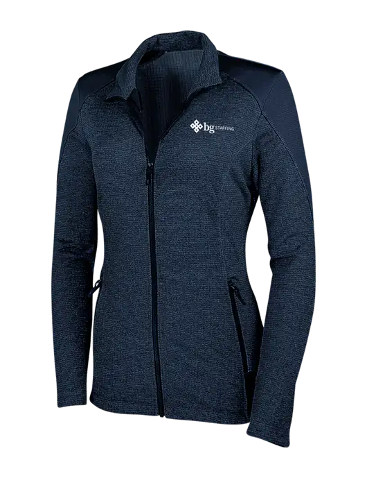Navy Womens Grid Fleece Jacket w/BG Staffing Logo