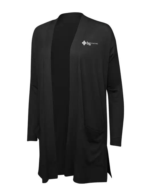 Black Womens Concept Long Pocket Cardigan w/BG Staffing Logo