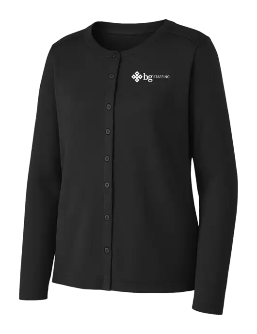 Black Womens Concept Stretch Button-Front Cardigan Sweater w/BG Staffing Logo