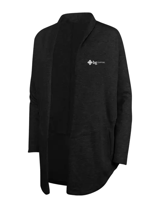 Deep Black/Charcoal Heather Womens Interlock Cardigan w/BG Staffing Logo