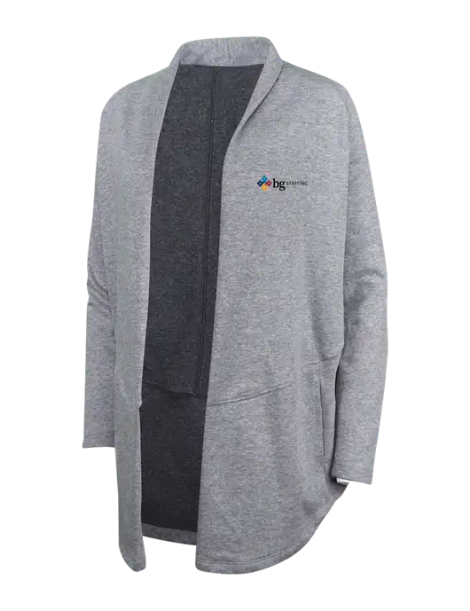 Medium Heather Grey/Char Heather Womens Interlock Cardigan w/BG Staffing Logo