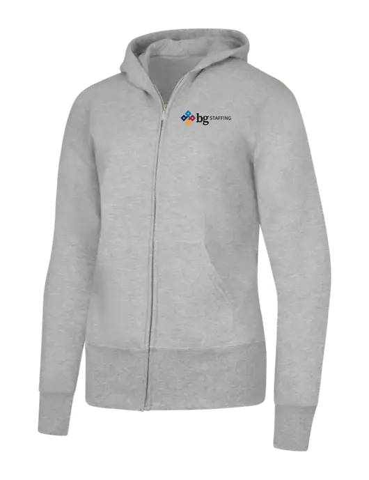 Grey Heather Womens Core Fleece Full-Zip Hooded Sweatshirt w/BG Staffing Logo