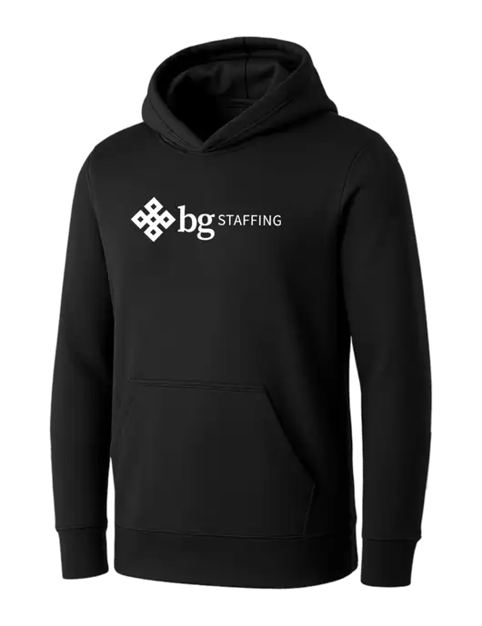 Womens Black Core Fleece Pullover Hooded Sweatshirt w/BG Staffing Logo