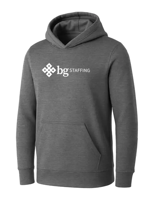 Womens Medium Grey Heather Core Fleece Pullover Hooded Sweatshirt w/BG Staffing Logo
