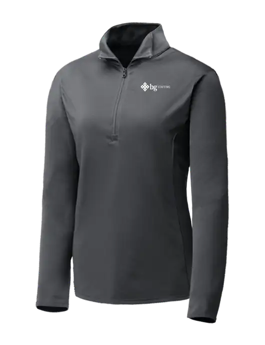Dark Grey Womens Posicharge Competitor ¼ Zip Pullover w/BG Staffing Logo
