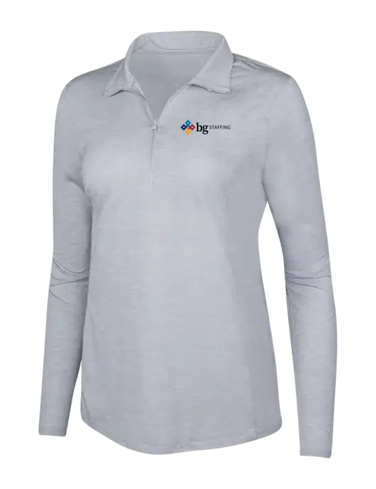 Light Grey Heather Womens Posicharge Tri-Blend Wicking 1/4 Zip Pullover w/BG Staffing Logo