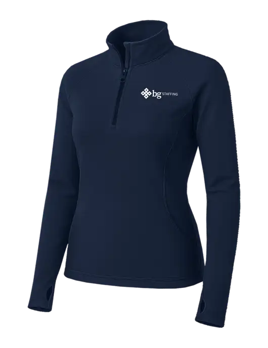 Navy Womens Sport Wick Stretch 1/4 Zip Pullover w/BG Staffing Logo