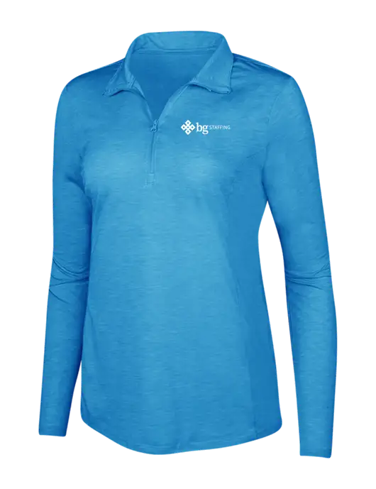 Light Blue Heather Womens Posicharge Tri-Blend Wicking 1/4 Zip Pullover w/BG Staffing Logo