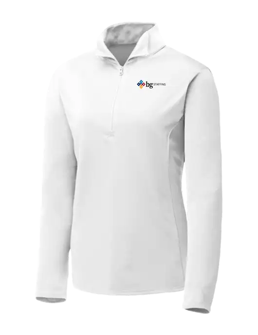 White Womens Posicharge Competitor ¼ Zip Pullover w/BG Staffing Logo
