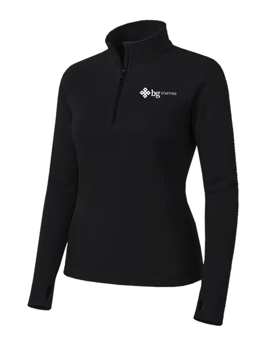 Womens Black Sport Wick Stretch 1/4 Zip Pullover w/BG Staffing Logo