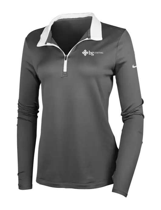 NIKE Dark Grey/White Womens Dry-Fit Stretch 1/2 Zip Cover-Up w/BG Staffing Logo