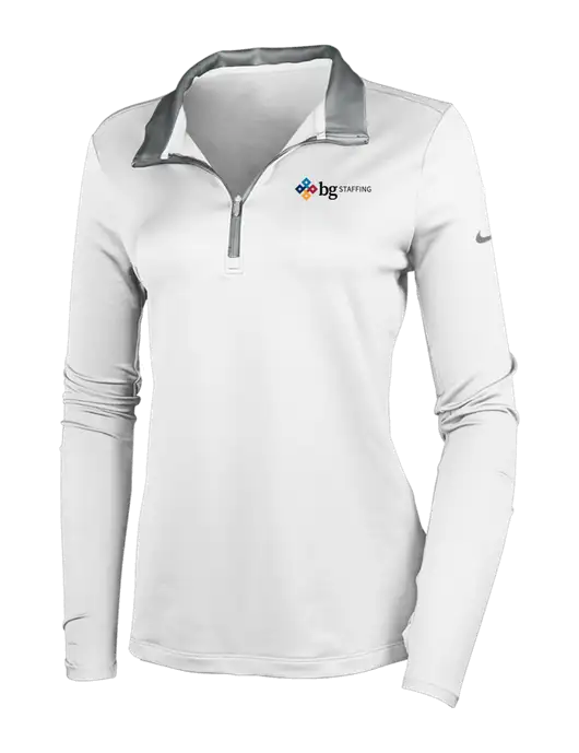 NIKE White/Dark Grey Womens Dry-Fit Stretch 1/2 Zip Cover-Up w/BG Staffing Logo