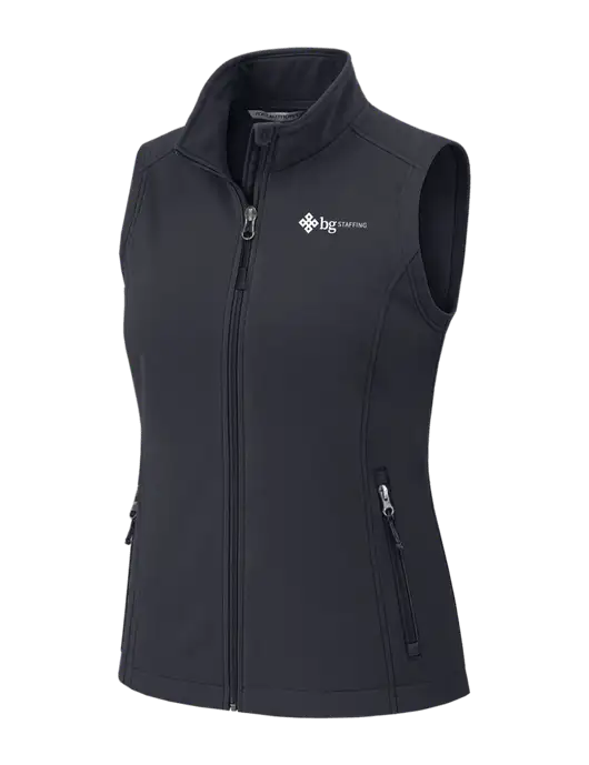 Charcoal Grey Womens Core Soft Shell Vest w/BG Staffing Logo