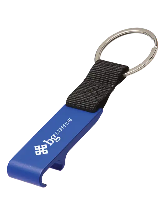 Blue Bottle Opener & Key Ring w/BG Staffing Logo