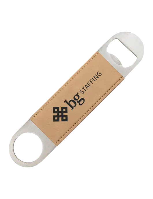 Tan Leatherette Bottle Opener w/BG Staffing Logo