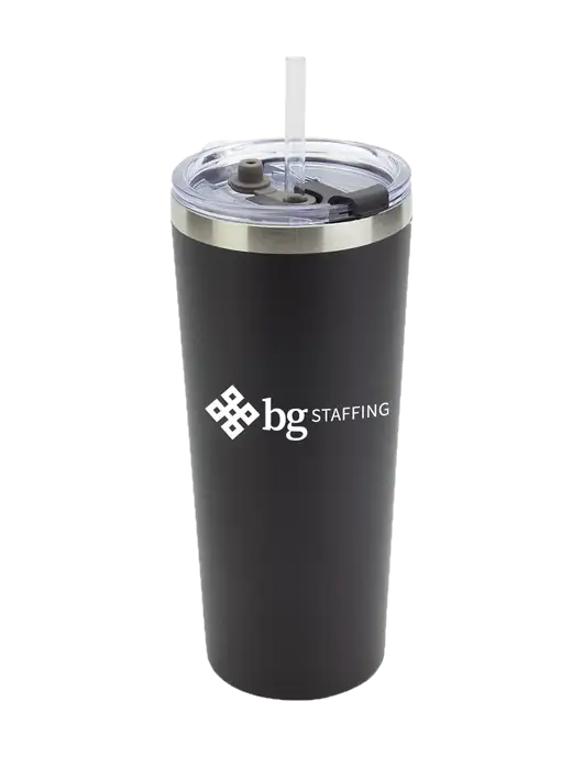 Brighton Black 20 oz Insulated Tumbler & Straw w/BG Staffing Logo