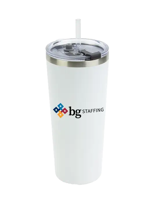 Brighton White 20 oz Insulated Tumbler & Straw w/BG Staffing Logo