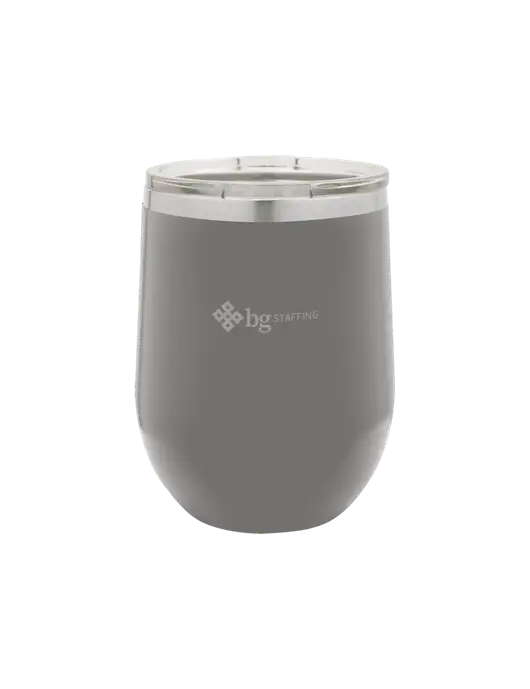 Polar Camel 12 oz Powder Coated Grey Vacuum Insulated Stemless Wine Tumbler w/BG Staffing Logo