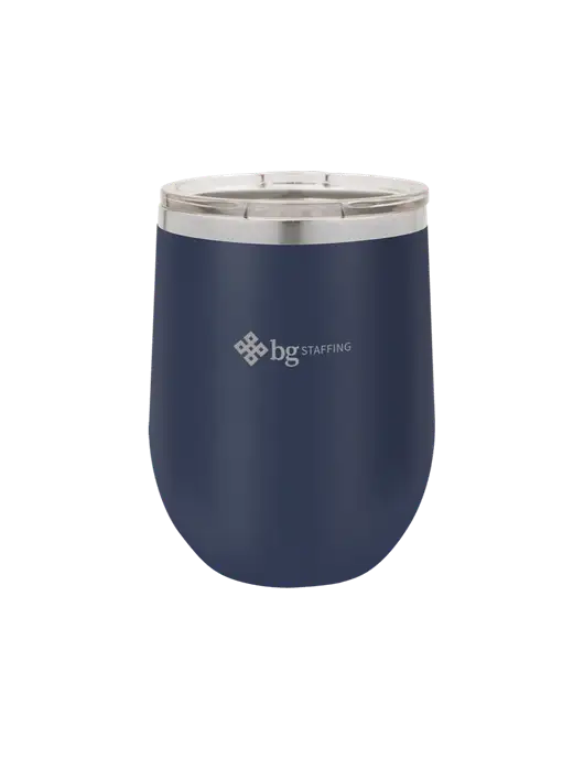 Polar Camel 12 oz Powder Coated Navy Vacuum Insulated Stemless Wine Tumbler w/BG Staffing Logo